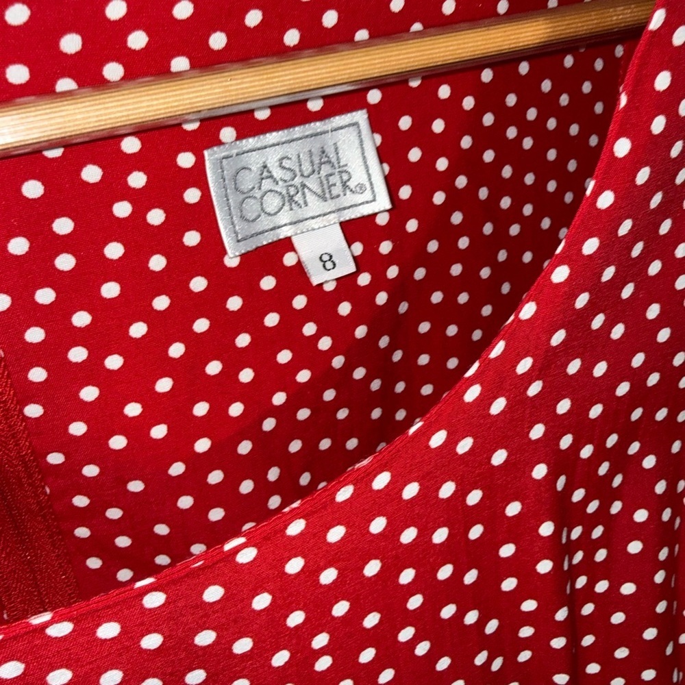 EUC | Vintage 1980s Casual Corner Red Polka Dot Midi Dress - Side Button Size 8 - Picture 3 of 5